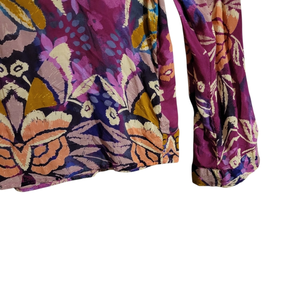 Pilcro Floral Button-Down Shirt in Purple, Pink, Orange - Picture 4 of 7